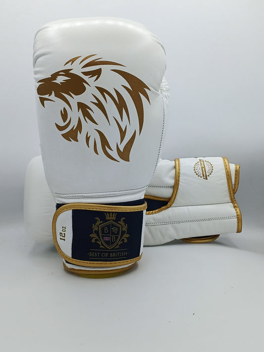 Best of British Boxing Gloves PU Leather White-Gold