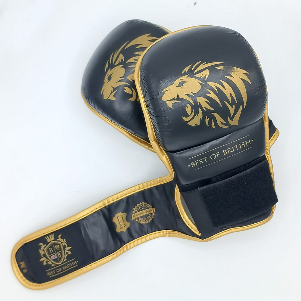 Best of British MMA Gloves Genuine Leather Sparring" Black-Gold